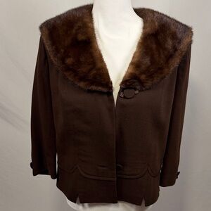 Handmade Mink Vintage Elegant Brown Fur-Trimmed Women's Overcoat Size Small